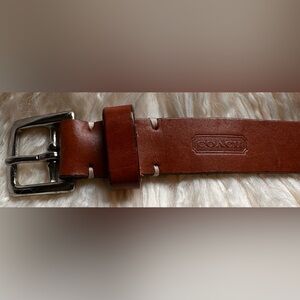 LADIES Coach Classic Vintage Saddle Tan Leather & Solid Brass Pants Belt